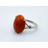 French marked white gold and coral ring