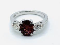 18ct white gold modern garnet and diamond ring