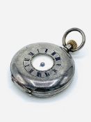 935 silver cased half hunter pocket watch, with 935 silver dust cap, the case marked OMEGA