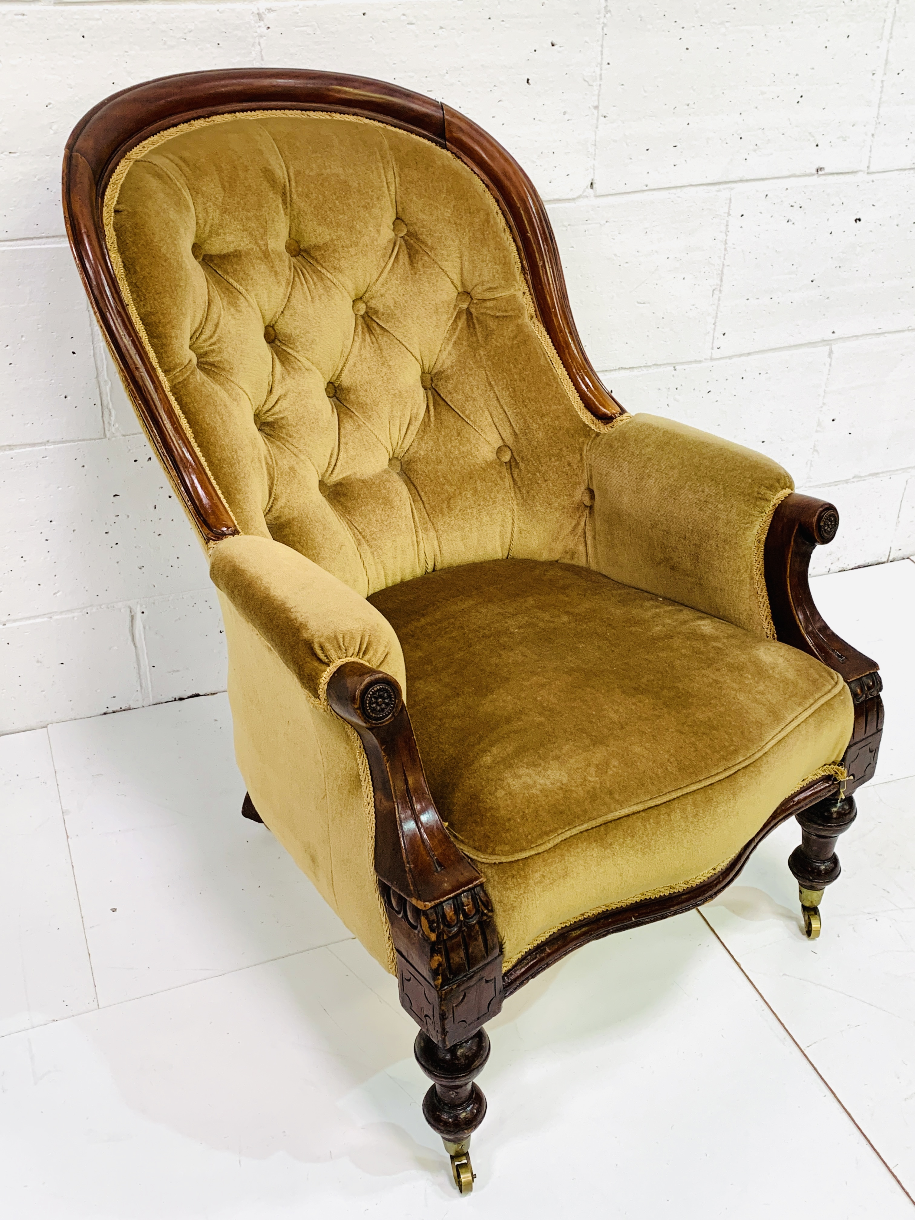 Victorian mahogany framed button back armchair