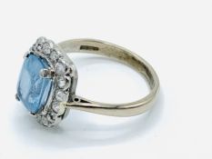 White gold aquamarine and diamond cluster ring