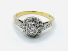 Edwardian 18ct gold and platinum diamond cluster ring