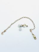9ct gold fine chain bracelet; together with two pairs of earrings and a jewellery box