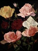 A framed oil on canvas still life roses signed Ernest E Sutton 1927