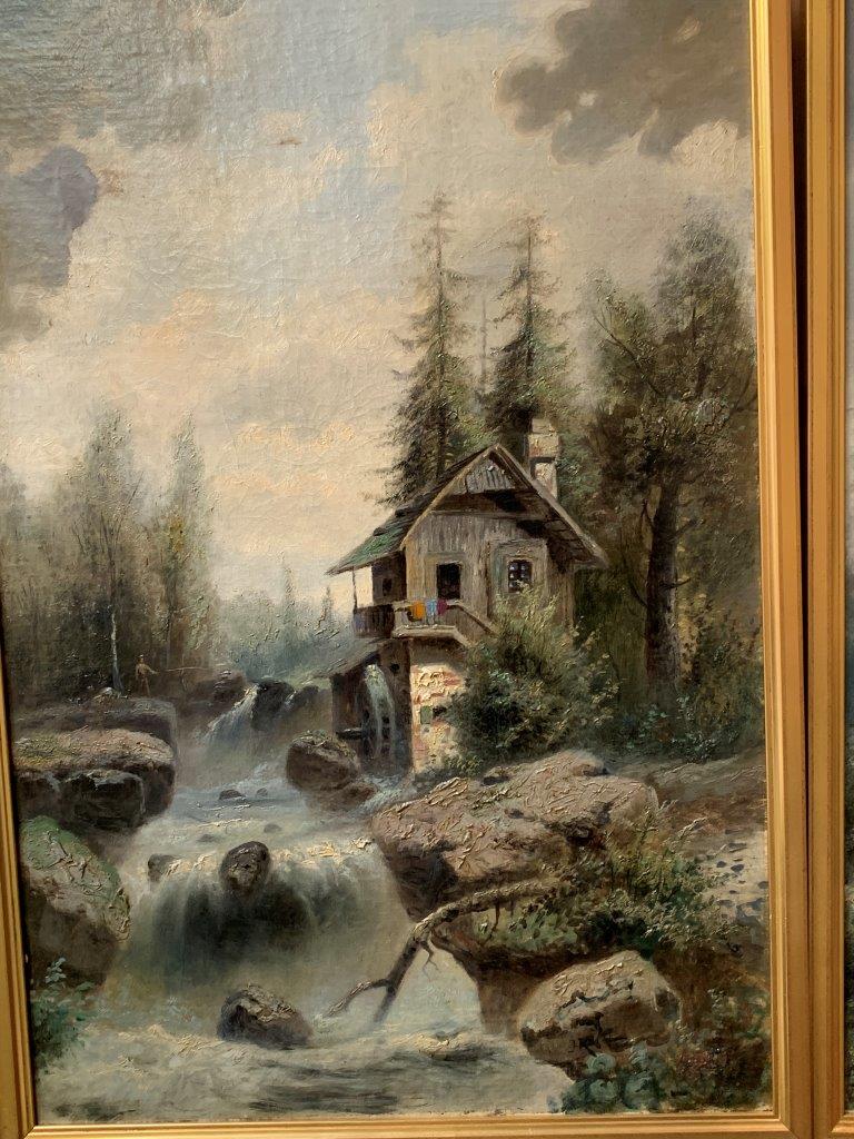 A pair of framed oils on canvas mountain river scenes by Heinrich Kolbe (1771-1836) - Image 2 of 7