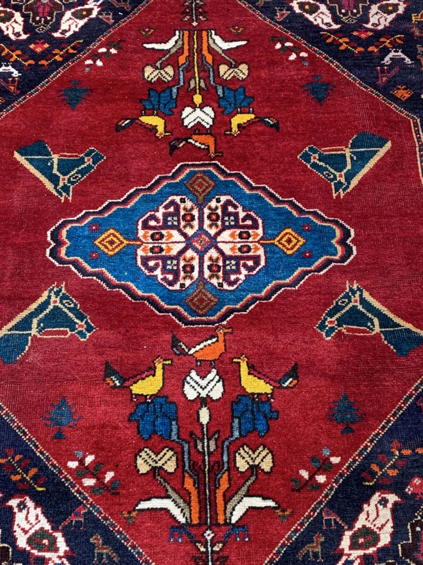 Blue ground Kazak runner and a red ground hand-knotted rug - Image 5 of 8