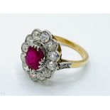 18ct gold and platinum French marked ruby and diamond ring