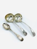 2 silver ladles, hallmarked Sheffield 1904; together with a silver teaspoon hallmarked Exeter 1850