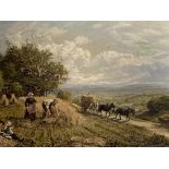 George William Mote (1832-1909). Framed oil on canvas harvest scene in the Surrey Hills