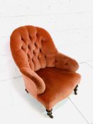 Victorian dark pink button back upholstered armchair