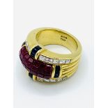 18ct yellow gold ruby diamond and sapphire ring