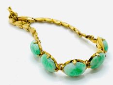 18ct gold nephrite-jade set bracelet, Cantonese hallmarked