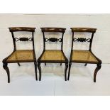 Three mahogany cane seat dining chairs