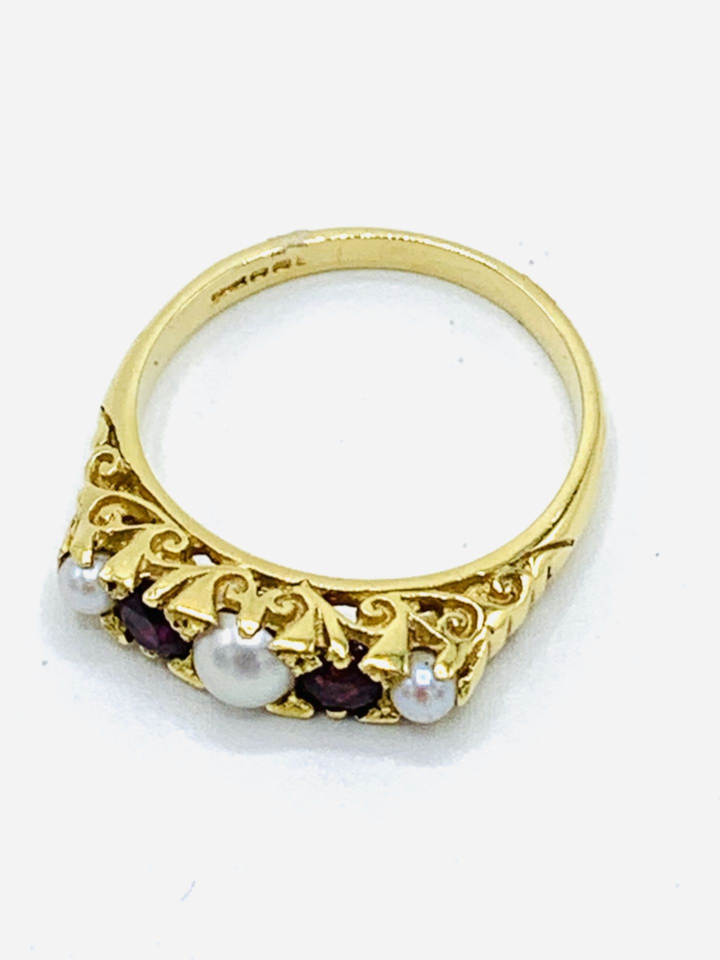 18ct yellow gold ruby and seed pearl ring. - Image 2 of 4