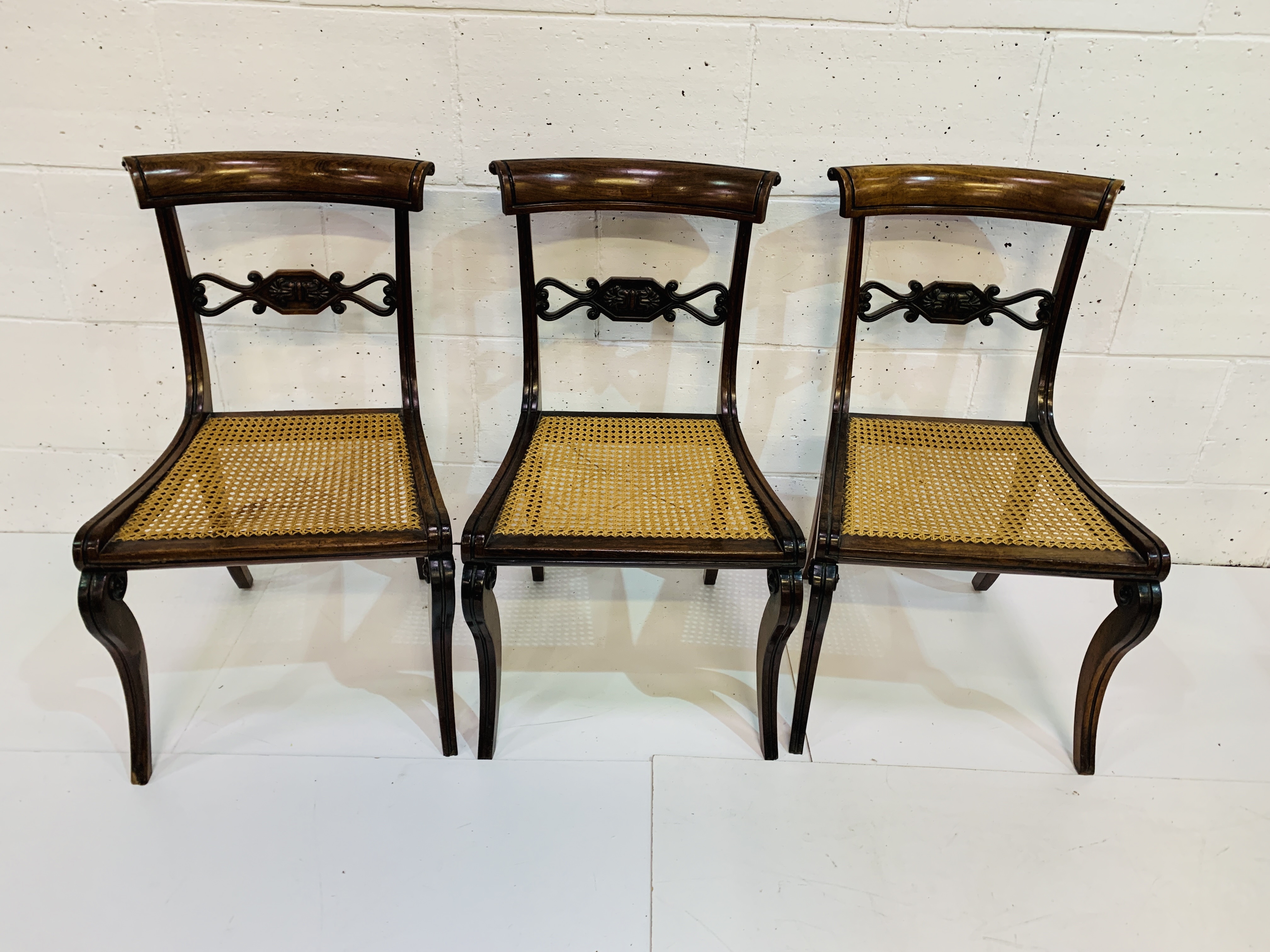 Three mahogany cane seat dining chairs - Image 2 of 5