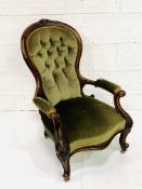 Victorian mahogany spoon back open armchair