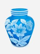 Thomas Webb style blue cameo glass vase