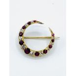 Ruby and diamond crescent brooch