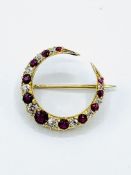 Ruby and diamond crescent brooch