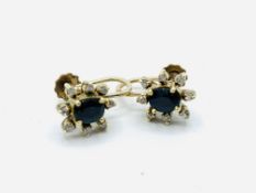 9ct gold sapphire and diamond floral set screw back earrings