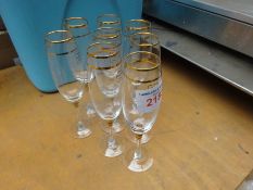 8 gold trimmed champagne flutes