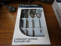 Sixteen piece Russell Hobbs Vermont cutlery set.