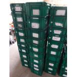 Ten plastic stackable storage containers