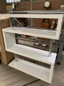 Two Dwell white plastic covered and chrome contemporary shelving units