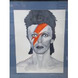 Watercolour portrait of David Bowie as Ziggy Stardust