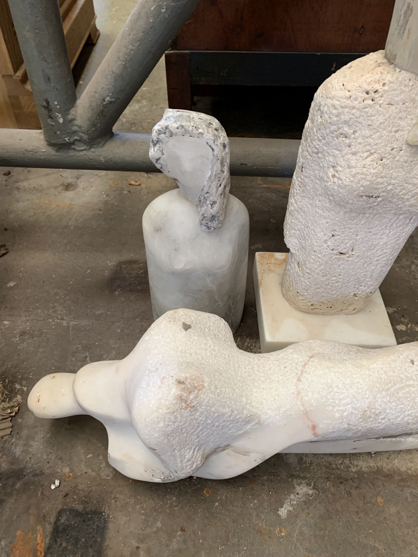 Two stone female sculptures and a stone sculpture of a couple embracing, by Fiona Goldbacher - Image 2 of 3