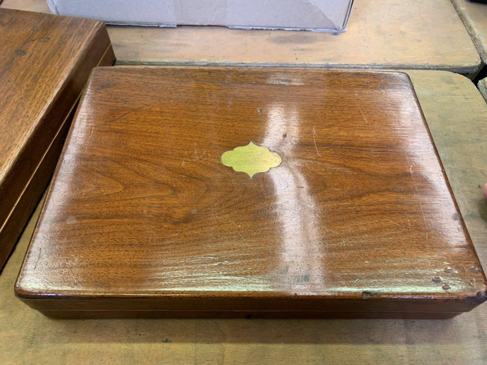 Two mahogany cutlery boxes and a mahogany lectern