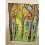 Two framed and glazed watercolours of autumn woodland scenes by Fiona Goldbacher