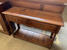 Oak side table with two frieze drawers and undershelf