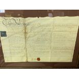 Framed and glazed Georgian indenture