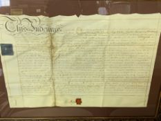 Framed and glazed Georgian indenture