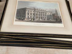 Nine framed and glazed coloured prints of London and 2 of engravings of scenes on the River Thames