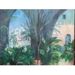 Two oil on canvas paintings of a Mediterranean scene by Fiona Goldbacher.