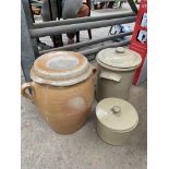 Three stoneware lidded pots