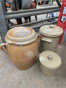 Three stoneware lidded pots