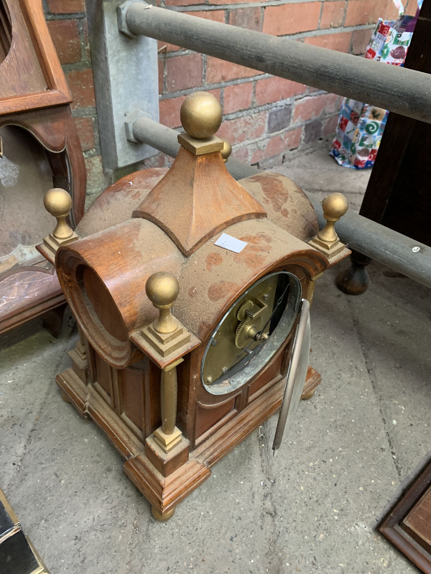 Table clock with visible escapement with another table clock and two clock cases. - Image 2 of 4