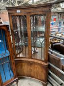 Concave fronted mahogany veneer corner cabinet