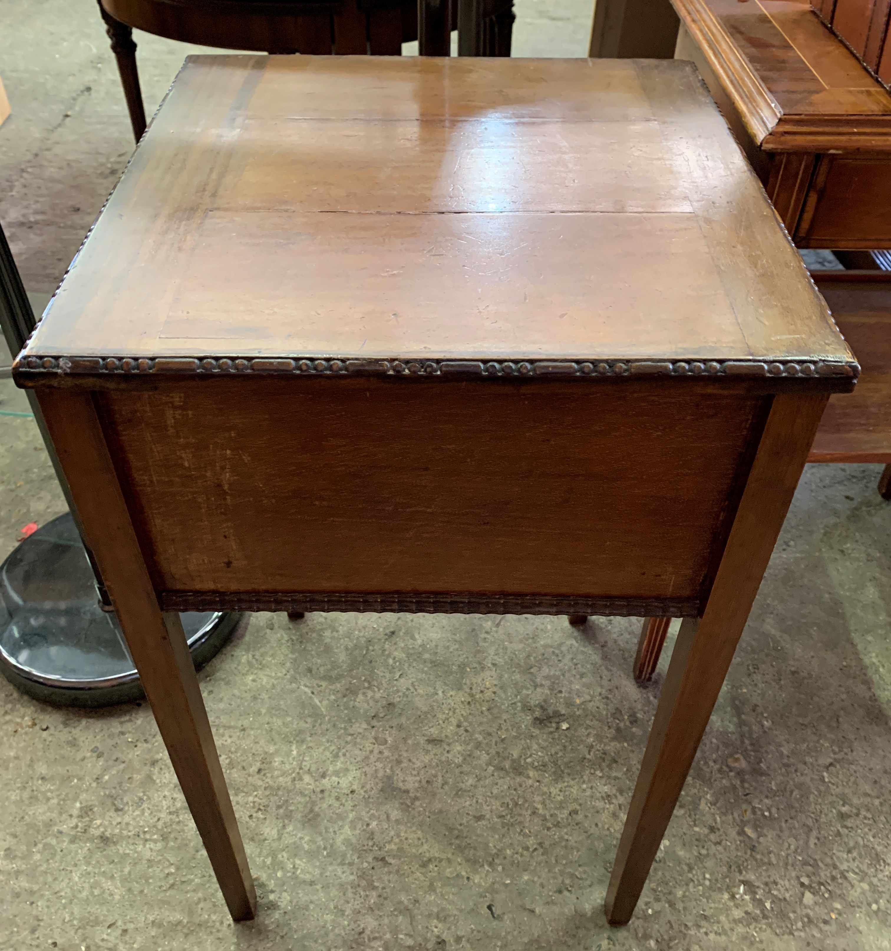 Mahogany occasional table, a mahogany sewing box and a leather covered waste paper basket - Image 2 of 3