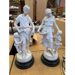 Parian figure of a flower seller with girl together with one of a Blacksmith with boy