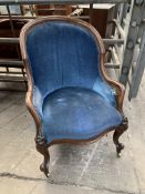 Victorian carved mahogany framed drawing room chair on castors