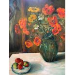 Oil on canvas of a still life vase of flowers, by Fiona Goldbacher
