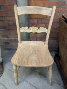 Antique pine chair, together with mahogany circular footstool and metal bound trug