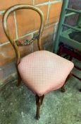 Victorian mahogany balloon back dining chair with pink upholstered seat on cabriole legs