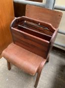 Wooden magazine rack and a 1950's plywood stackable chair