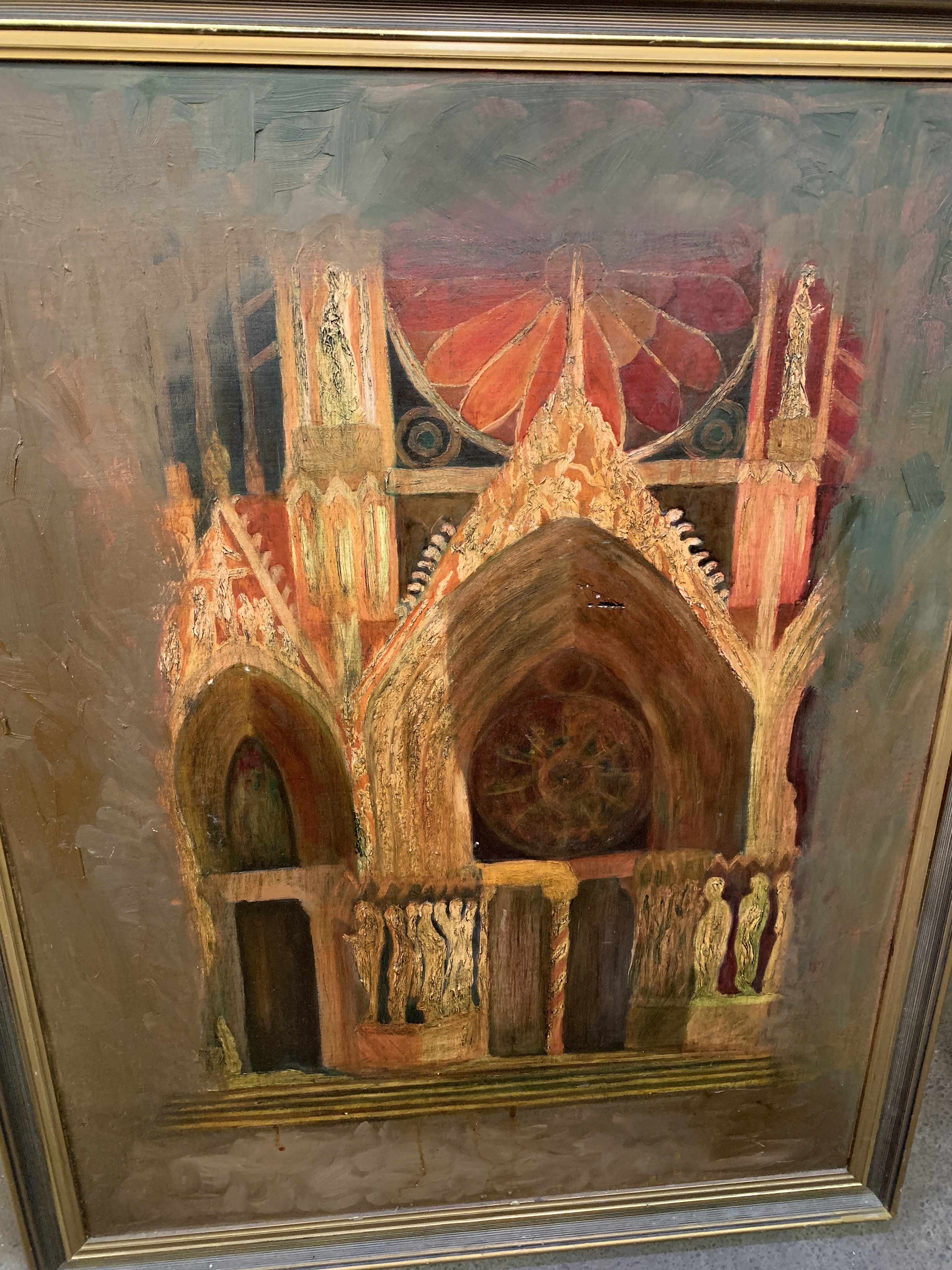 Framed oil on board of Rheims Cathedral - Image 2 of 2