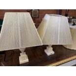 Two onyx table lamps with shades